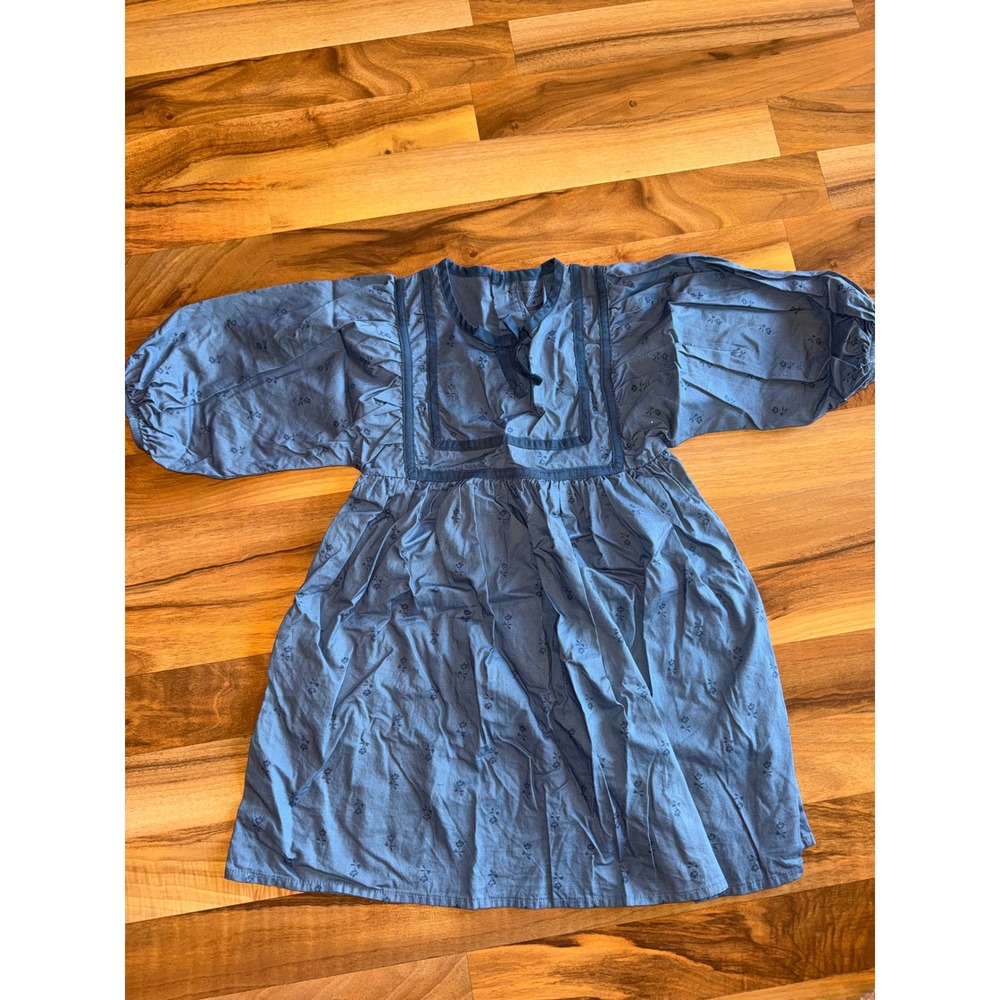 Modern Moments Gerber‎ Dress Toddler 5T Blue Excellent Floral Puff Sleeve Bib